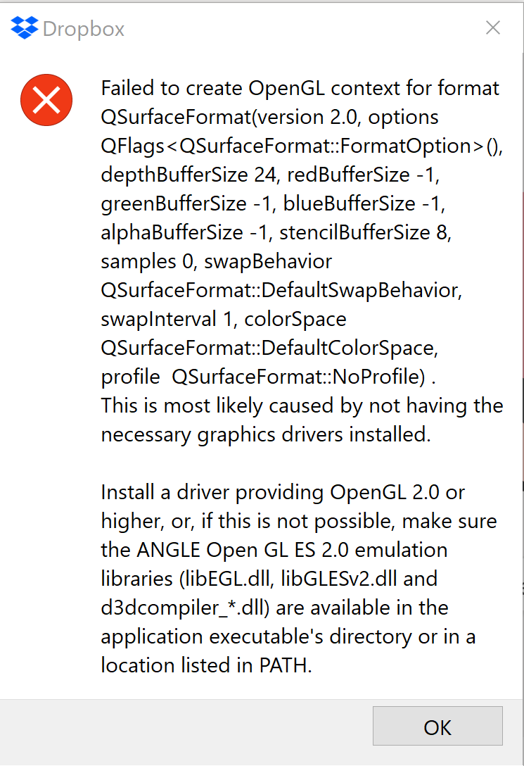 I M Seeing An Error Message Failed To Create Open Dropbox Community - roblox studio failed to create opengl context for format qsurfaceformat