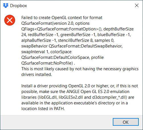 Failed To Create Opengl Context Error Dropbox Community - roblox studio error failed to create opengl