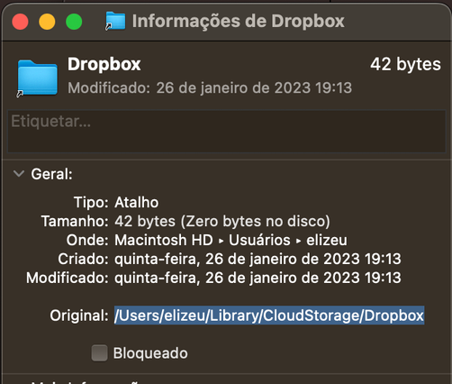 Real caminho da pasta Dropbox