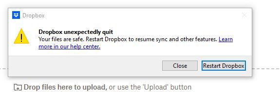 Drop box unexpectedly closes Dropbox Community