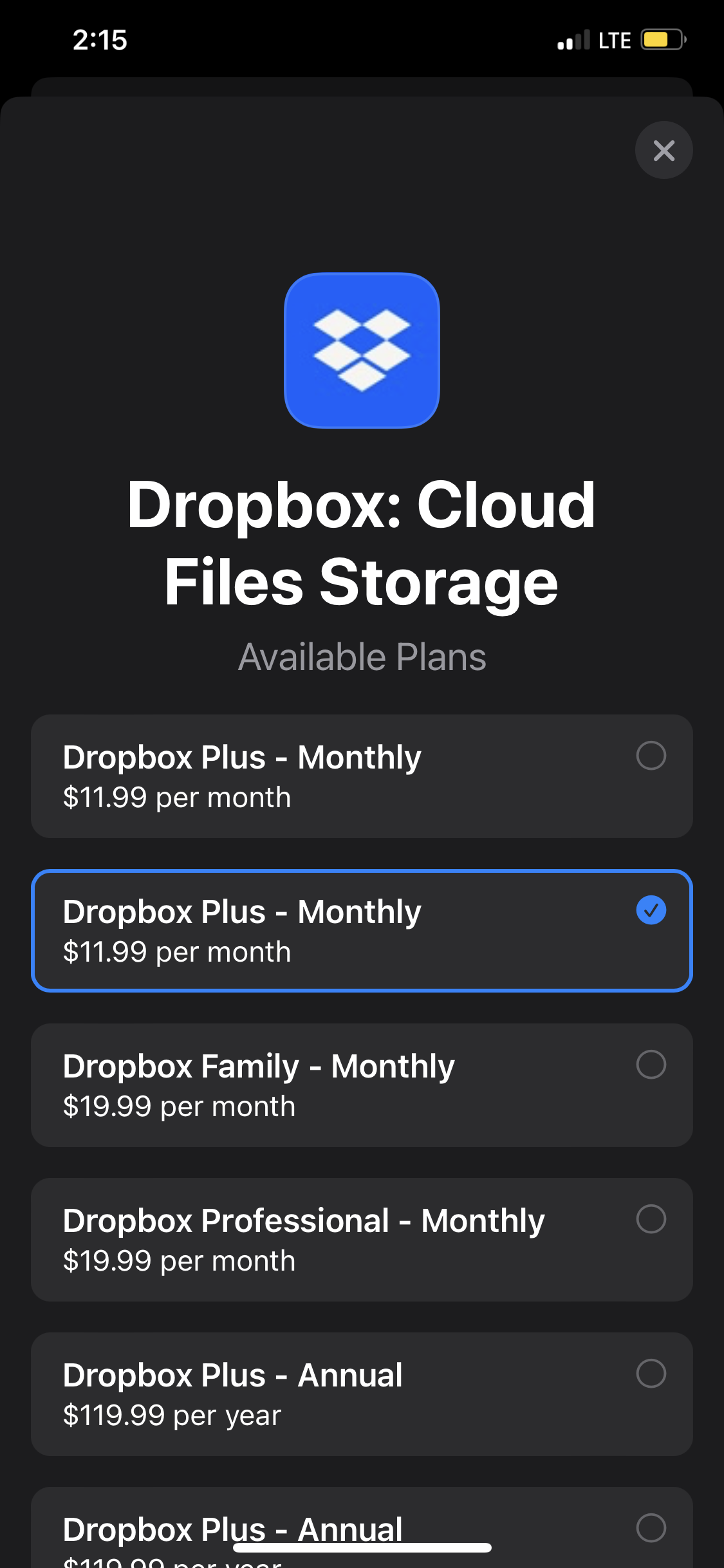 Dropbox store plus plan