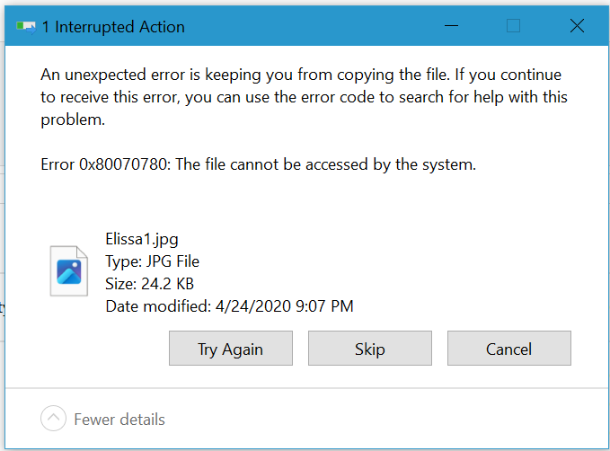 file copying failure on file with grey X