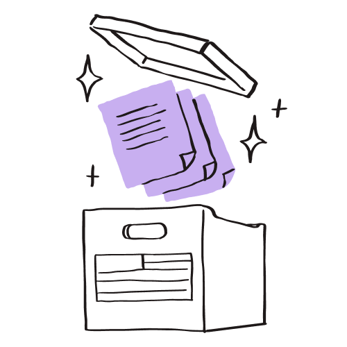 Illustration of files going into a box