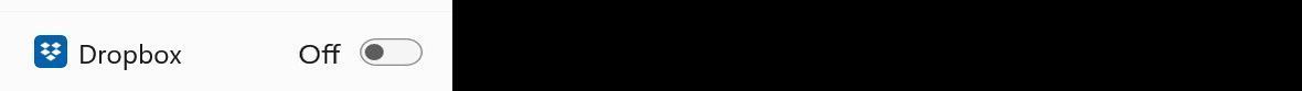 This picture shows that the Dropbox setting is marked "Off"