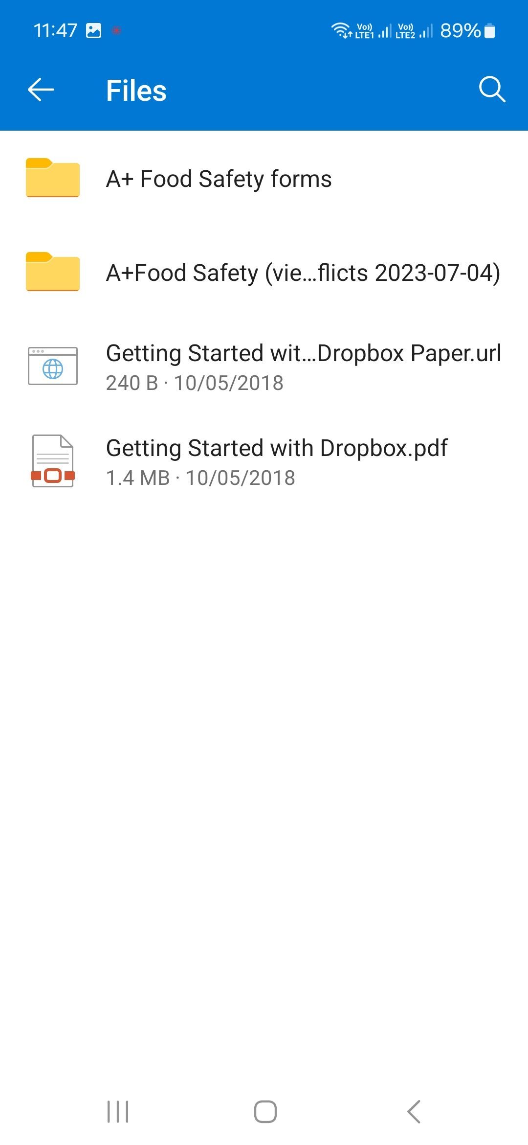 Folders shown to me when trying to attach from dropbox