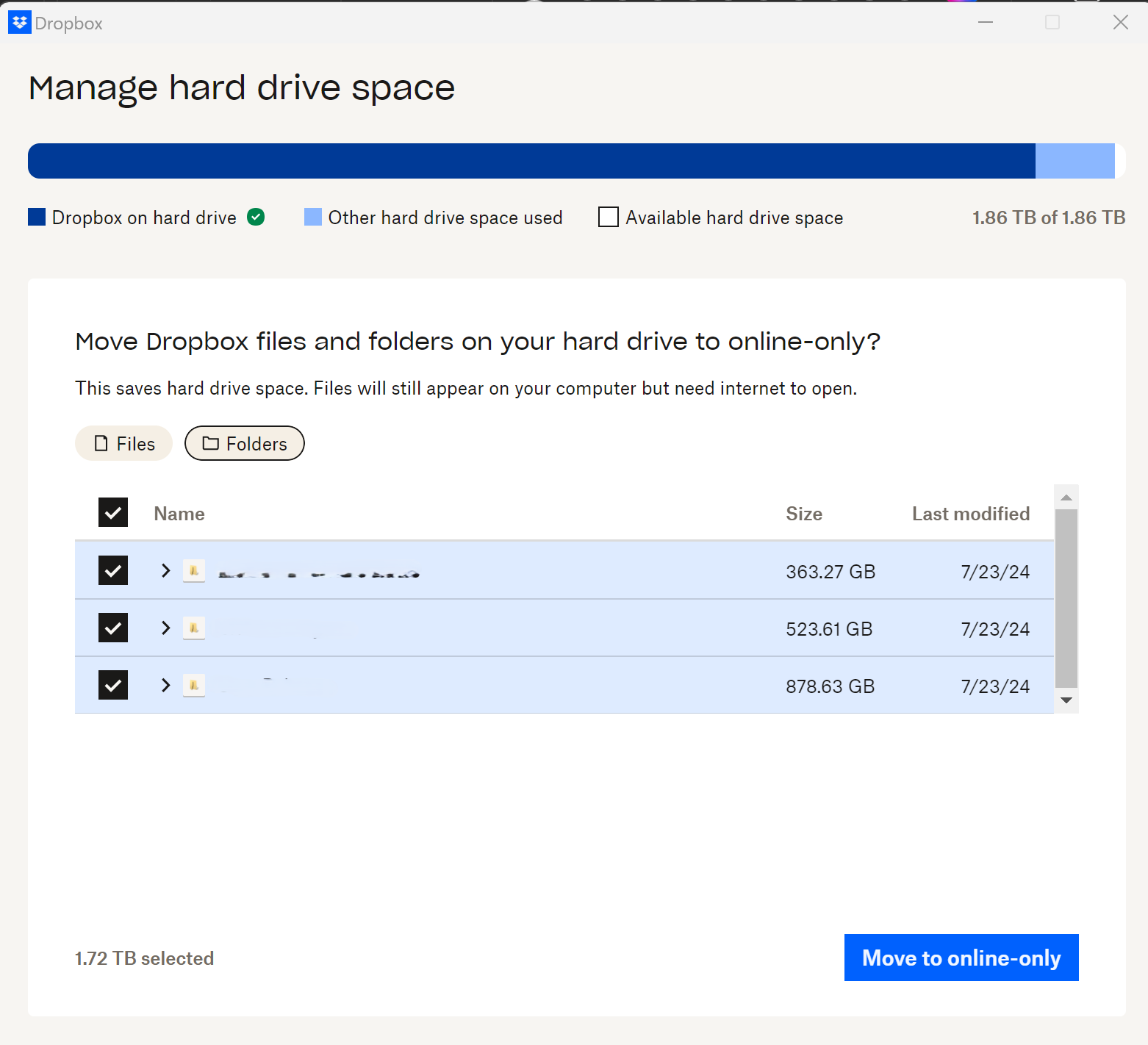 manage hard drive space - full